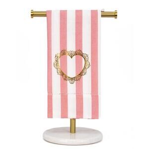 Everlasting Heart Hemstitch Hand Towel White/Pink/Gold 20x28